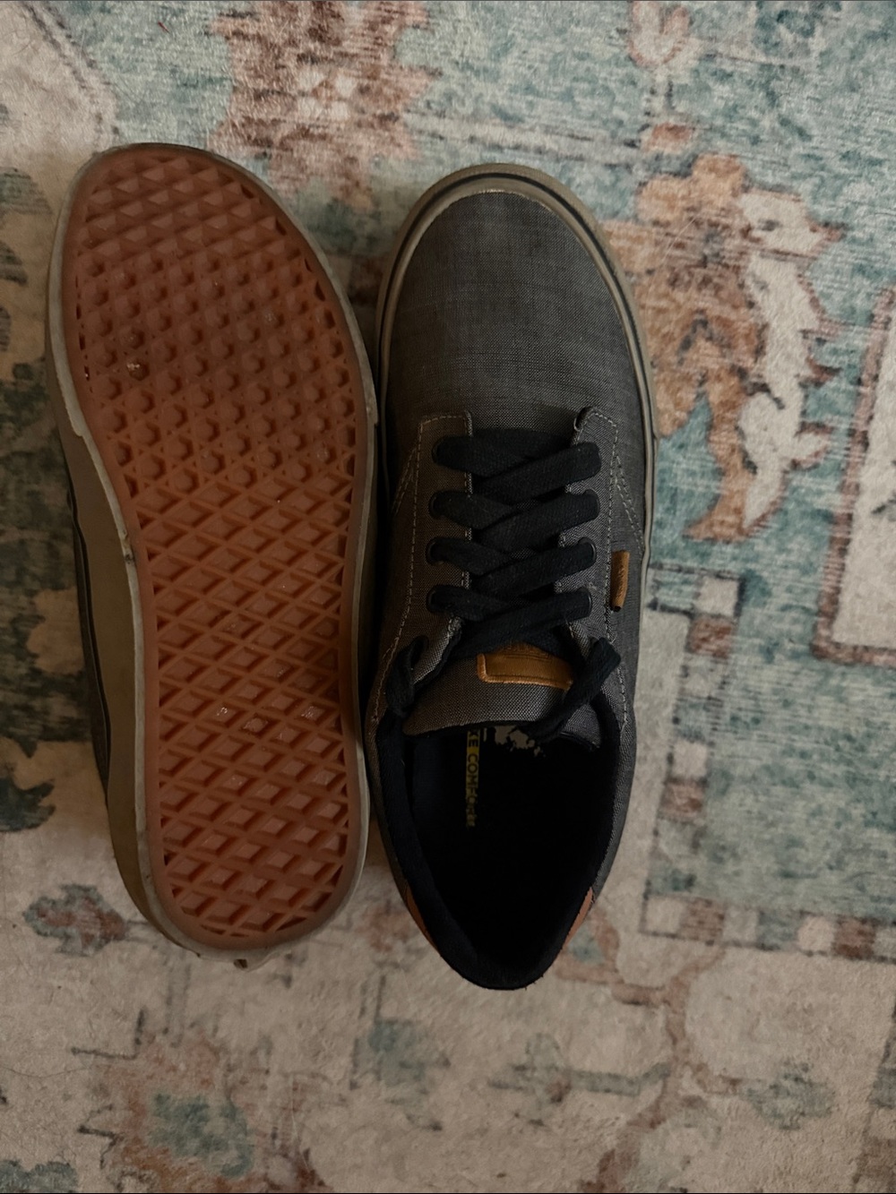 Vans Men's Gray Canvas Lace-Up Sneakers with Brown Gum Sole